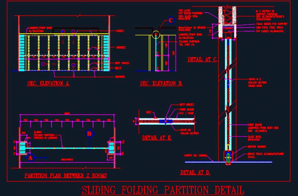 Sliding Folding Partition DWG Design- Detailed Plan & Section